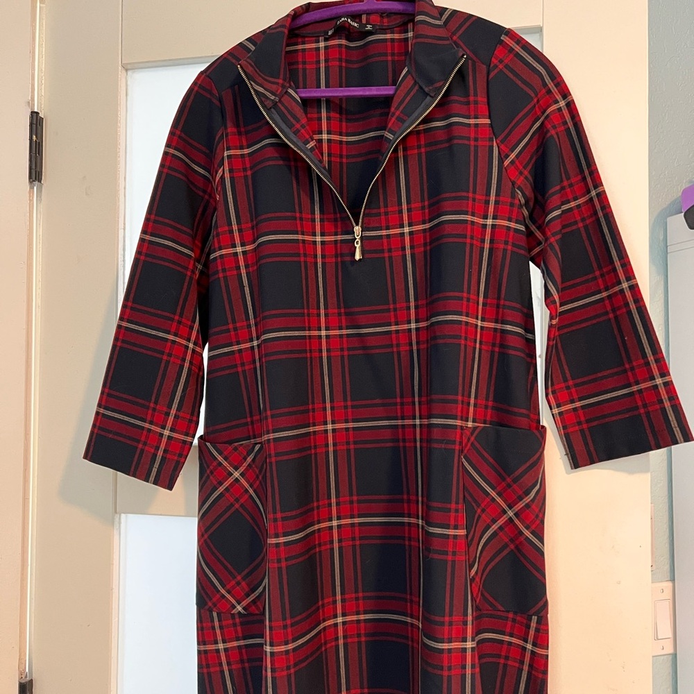 Red and Black Plaid Dress with Zipper